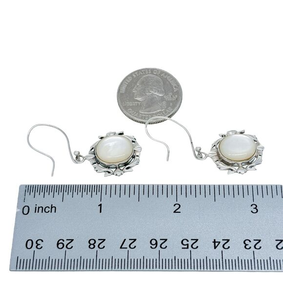 Vintage NF Sterling Silver 925 Mother of Pearl Dangle Earrings - Picture 4 of 5